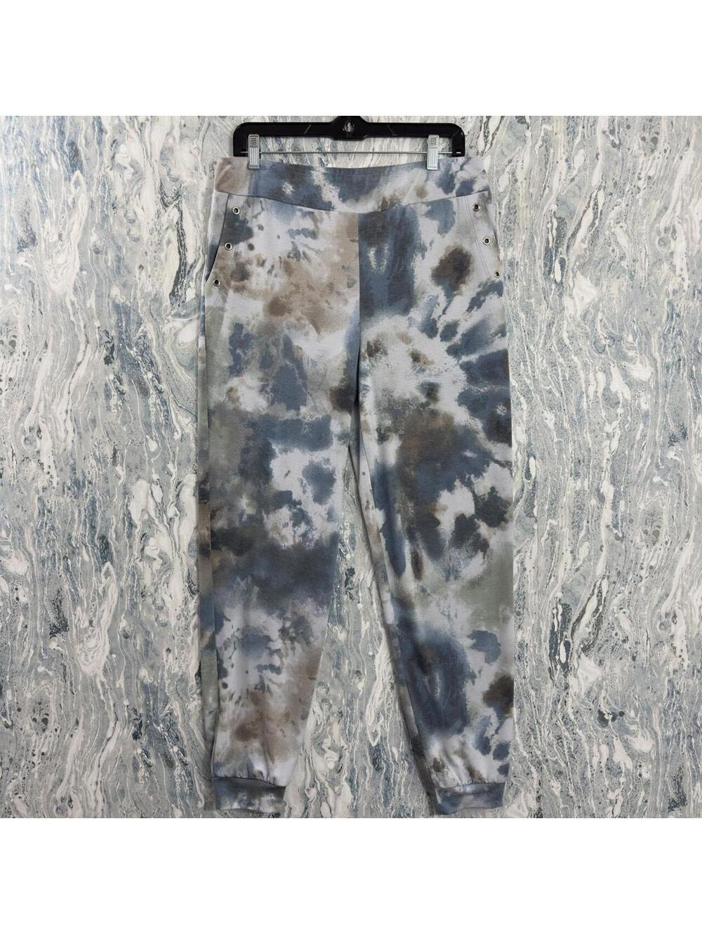 Boho Minimalist Lagenlook DéVía Tie-Dye Pattern Jogger Sweatpants (M)